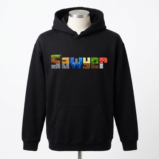Sawyer Minecraft Name Block Tee — Black Hoodie
