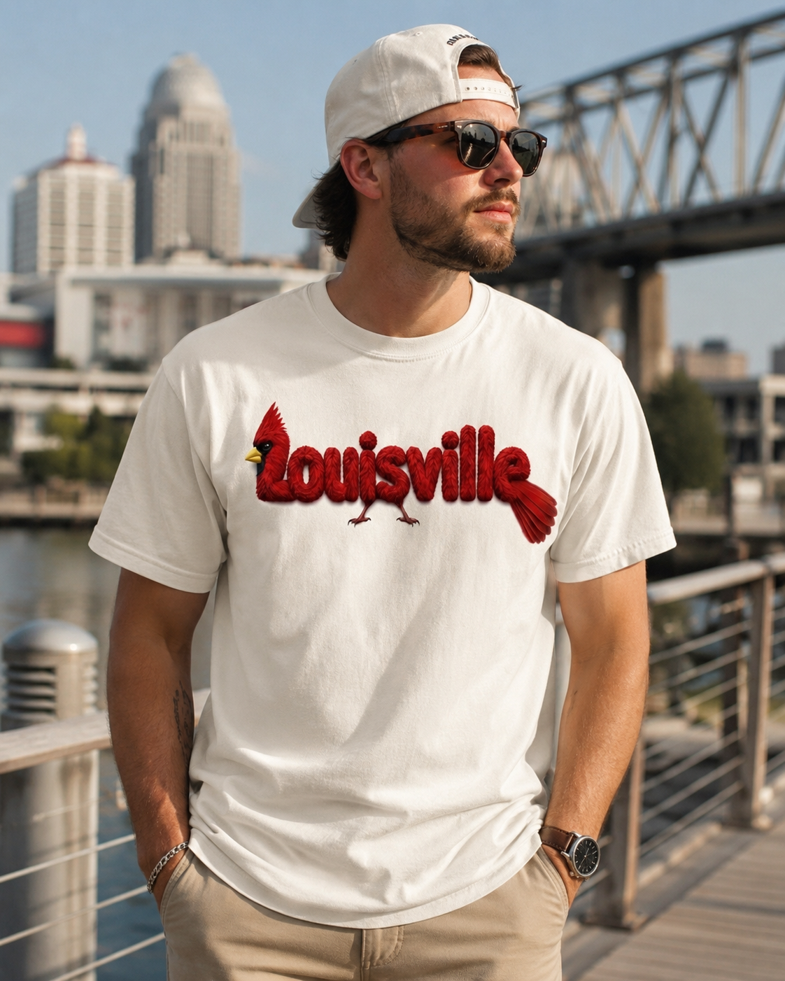 Louisville Cardinal feather-lettering tee — alternate view