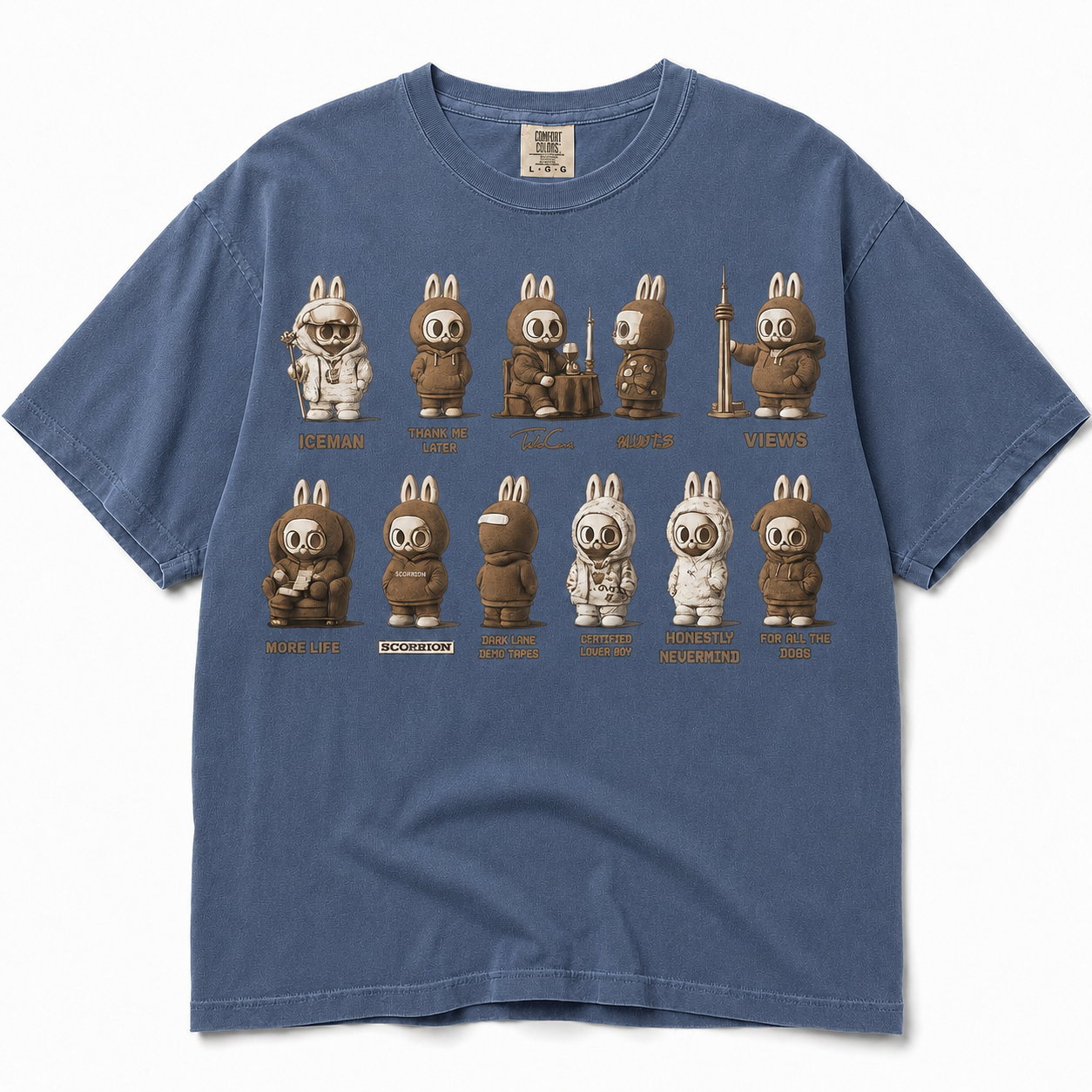 Choose Your Era graphic tee — Blue Jean color mockup