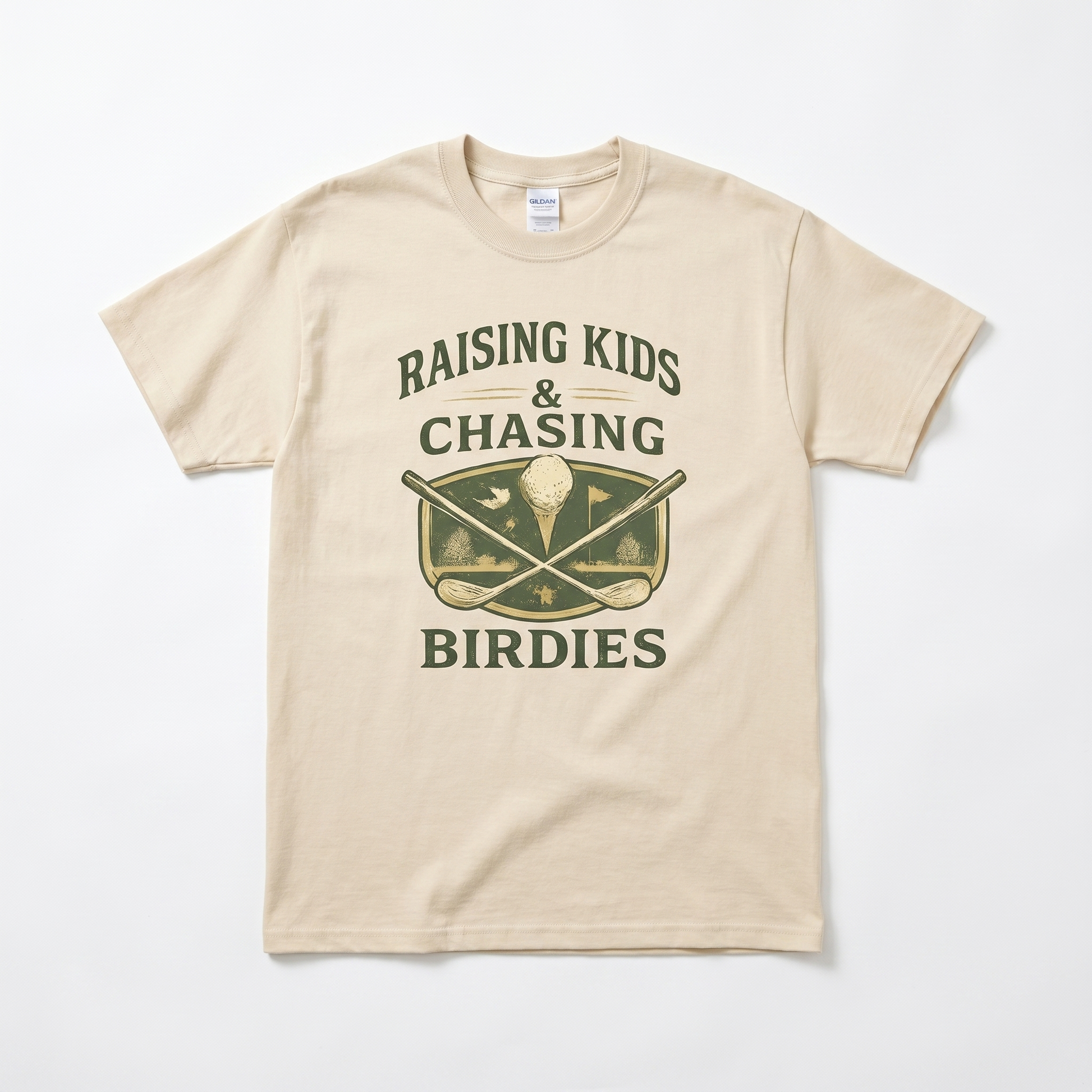 Raising Kids & Chasing Birdies golf dad graphic tee — lifestyle / detail view