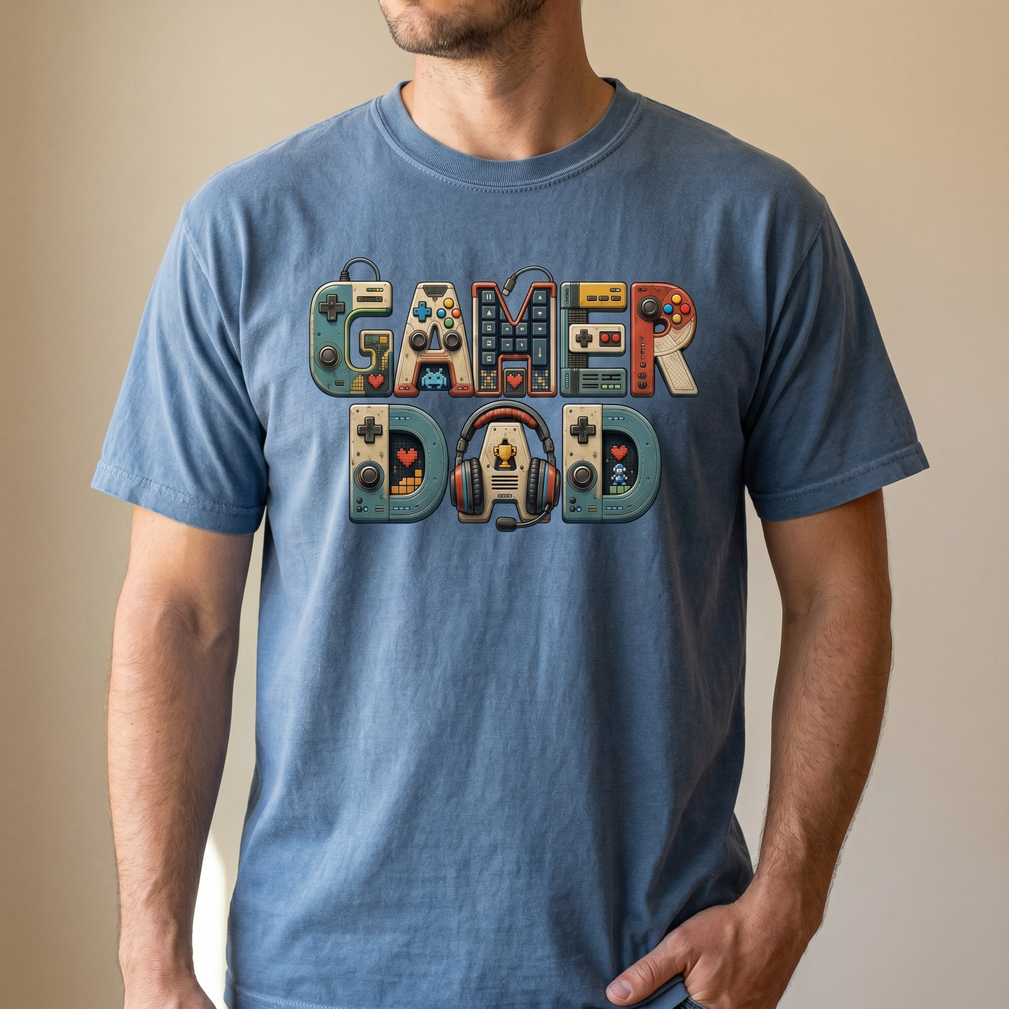 Gamer Dad retro gaming graphic tee — garment detail