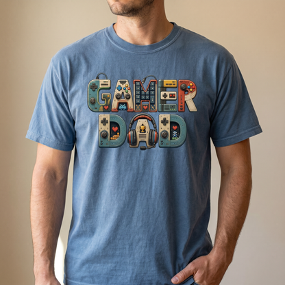 Gamer Dad retro gaming graphic tee — garment detail