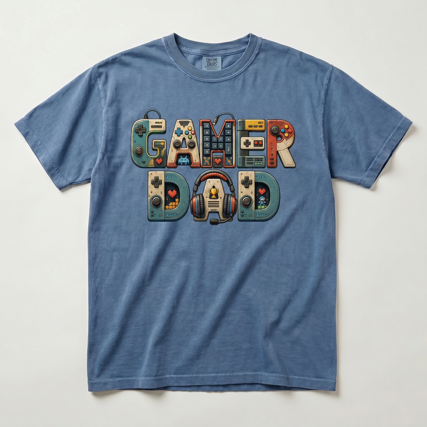 Gamer Dad retro gaming graphic tee — hero mockup