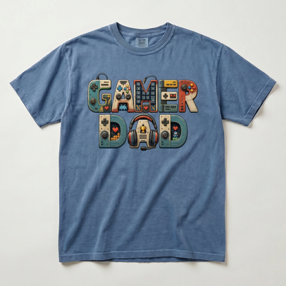Gamer Dad retro gaming graphic tee — hero mockup