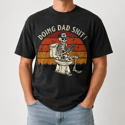 Lifestyle mockup for Doing Dad Shit Graphic Tee on black shirt