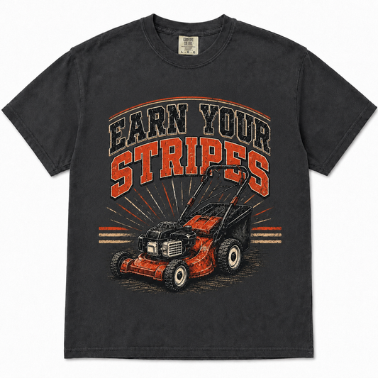 Earn Your Stripes Graphic Tee on black Comfort Colors shirt