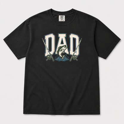 Fishing Dad Graphic Tee on black Comfort Colors shirt