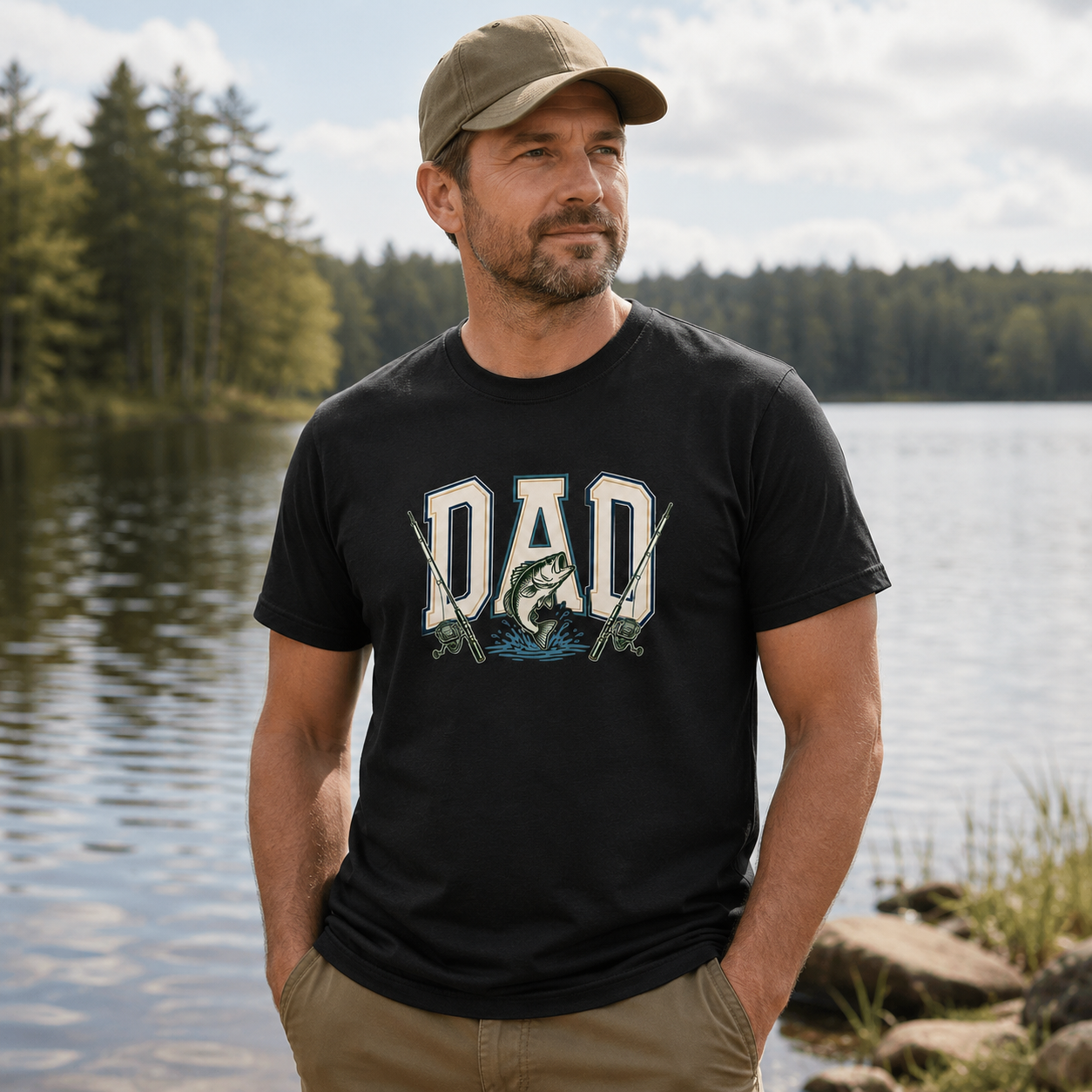 Lifestyle mockup for Fishing Dad Graphic Tee