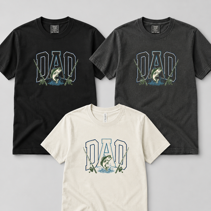 Fishing Dad Graphic Tee shown on multiple garments