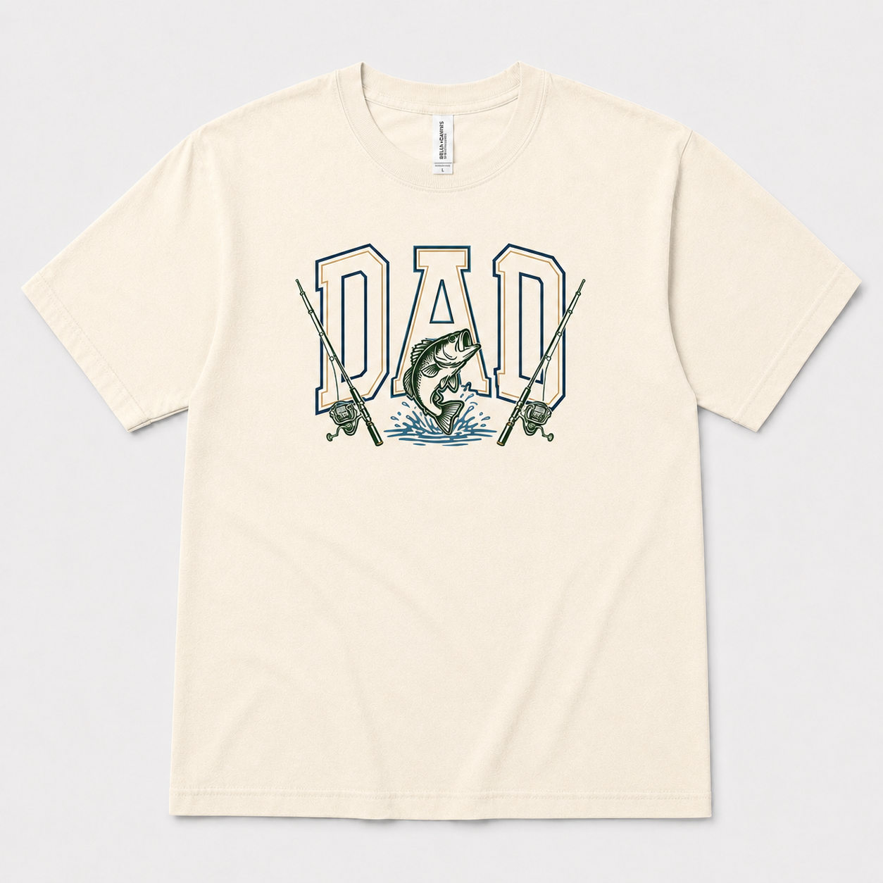 Fishing Dad Graphic Tee on natural Bella+Canvas shirt