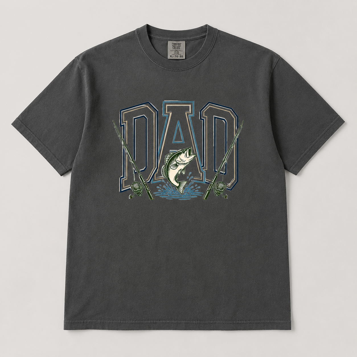 Fishing Dad Graphic Tee on pepper Comfort Colors shirt