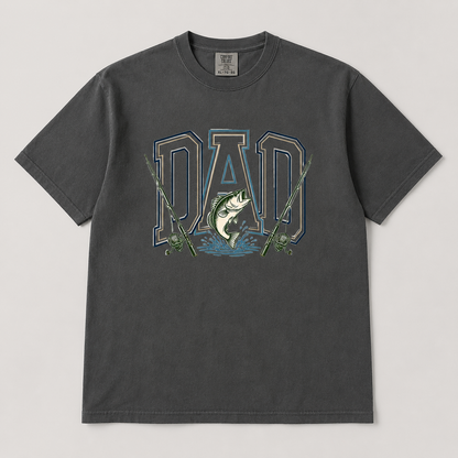 Fishing Dad Graphic Tee on pepper Comfort Colors shirt