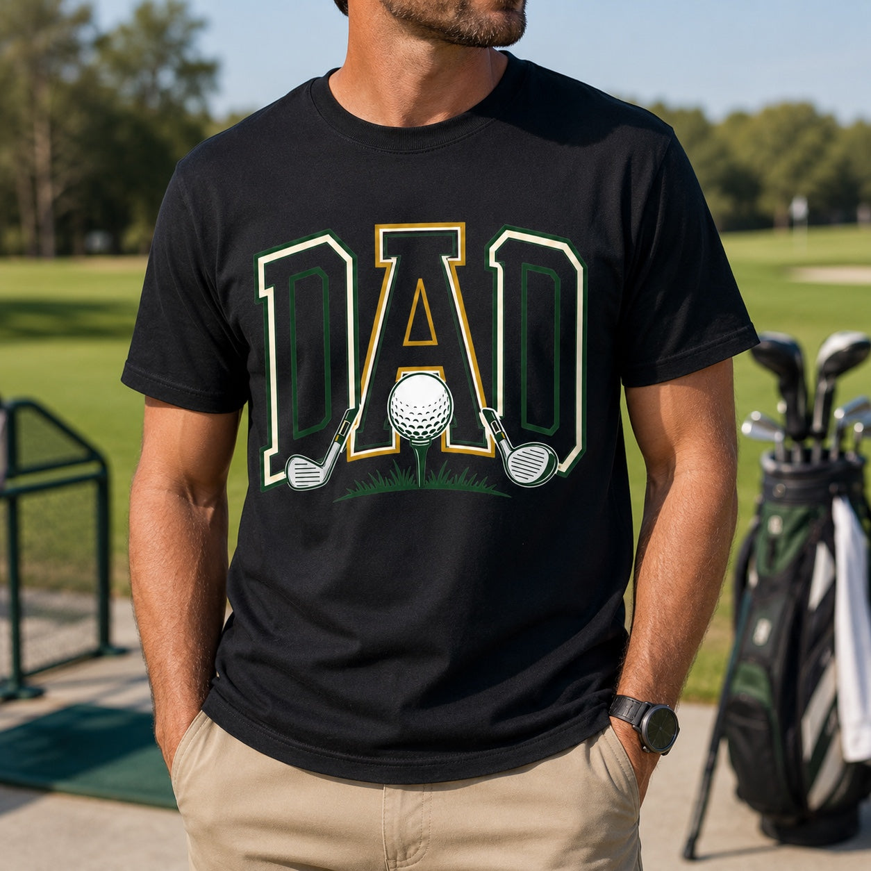 Lifestyle mockup for Golf Dad Graphic Tee