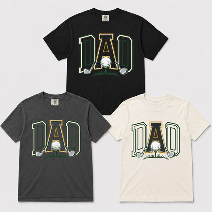 Golf Dad Graphic Tee shown on multiple garments