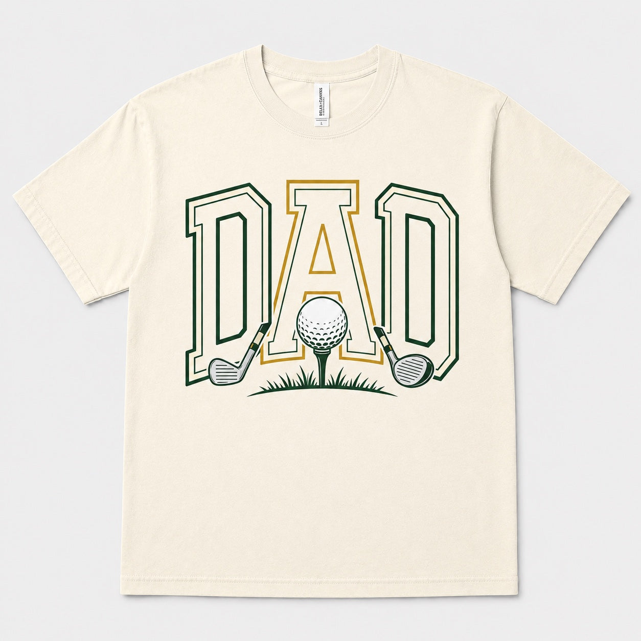 Golf Dad Graphic Tee on natural Bella+Canvas shirt