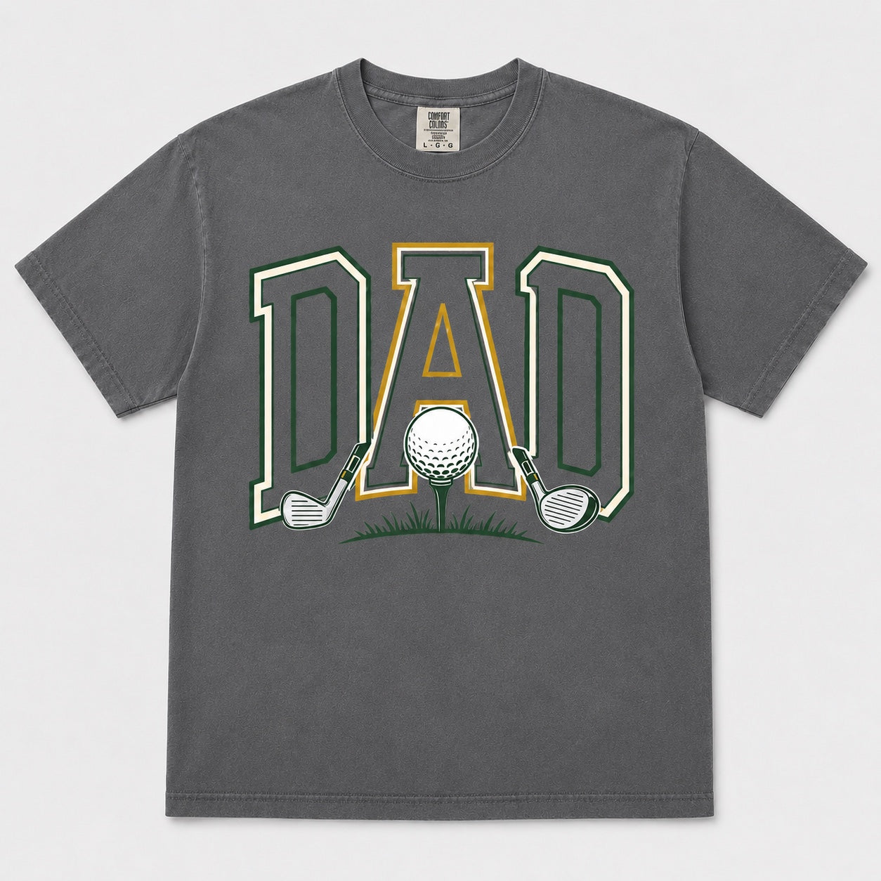 Golf Dad Graphic Tee on pepper Comfort Colors shirt