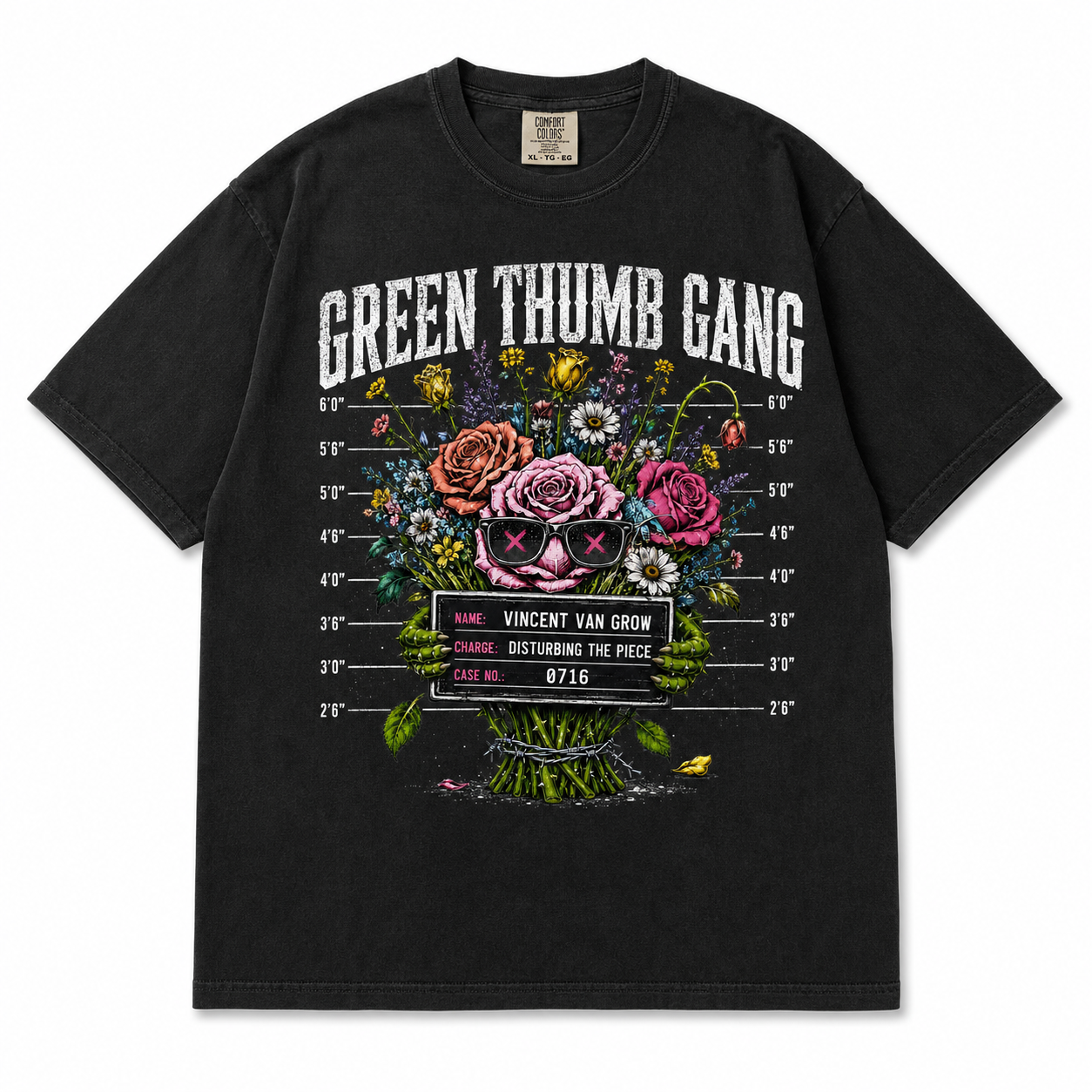 Green Thumb Gang Graphic Tee on black Comfort Colors shirt