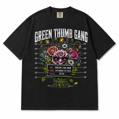 Green Thumb Gang Graphic Tee on black Comfort Colors shirt