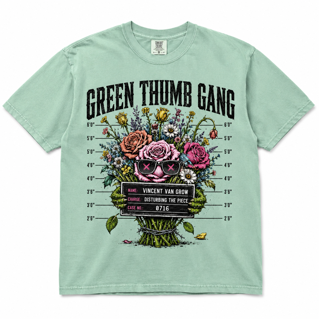 Green Thumb Gang Graphic Tee on pepper Comfort Colors shirt