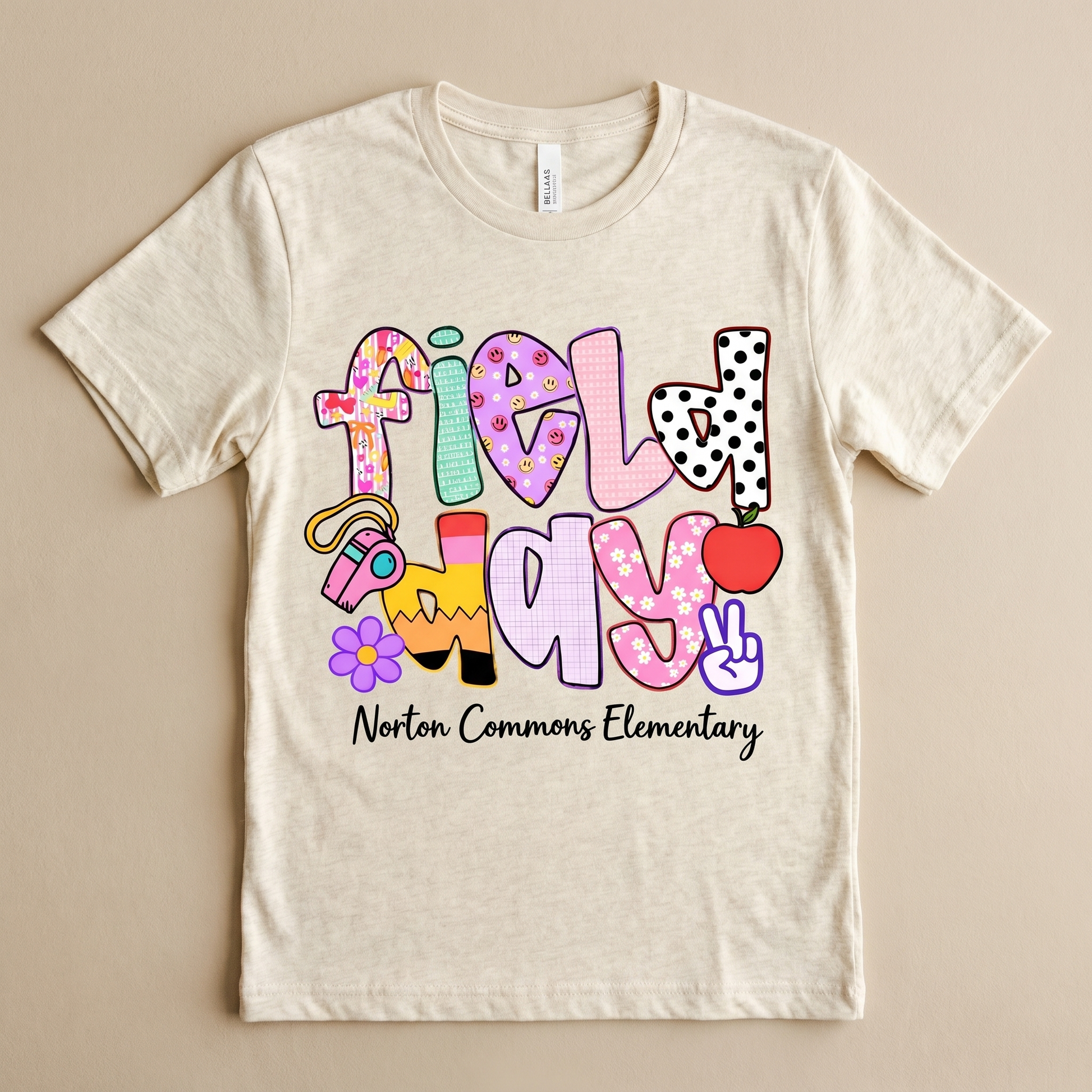 NC Field Day Tee — Heather Natural flat lay front