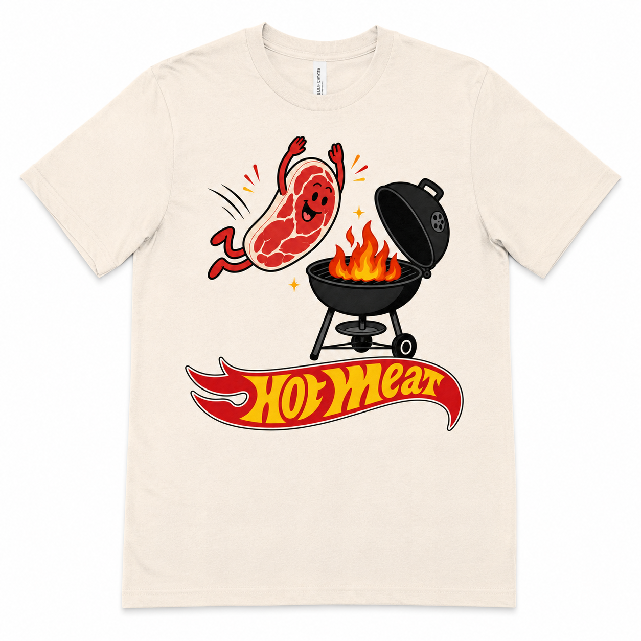 Hot Meat BBQ Graphic Tee on natural Bella+Canvas shirt