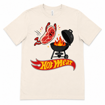 Hot Meat BBQ Graphic Tee on natural Bella+Canvas shirt