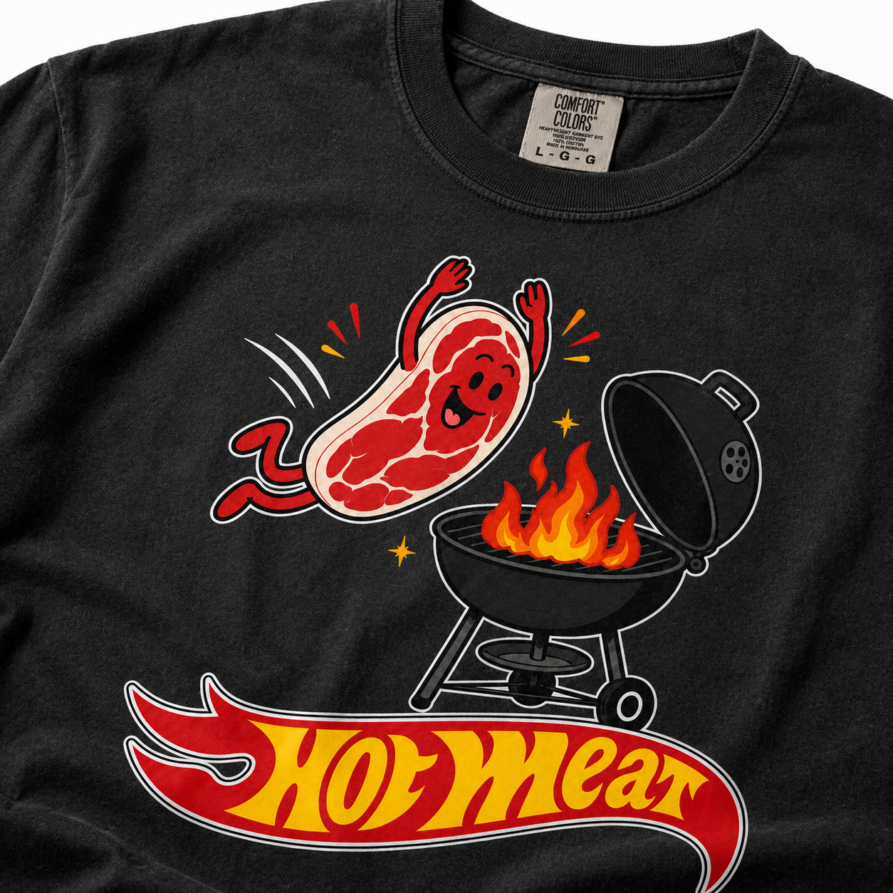 Close-up print detail for Hot Meat BBQ Graphic Tee
