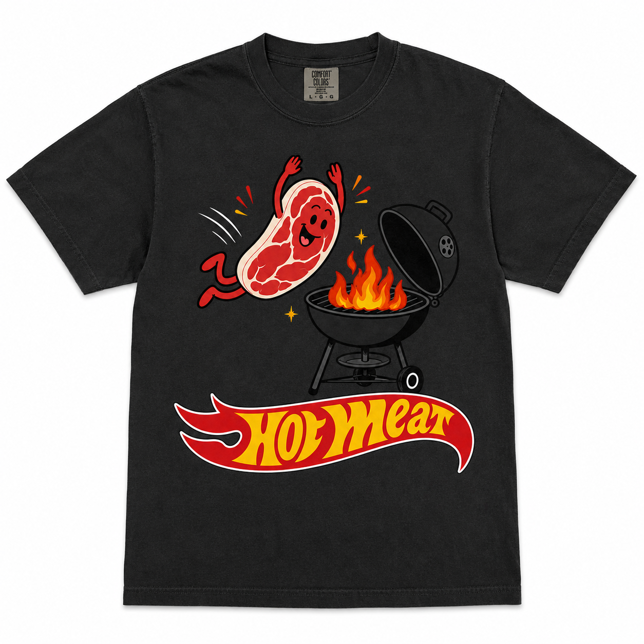 Hot Meat BBQ Graphic Tee on black Comfort Colors shirt