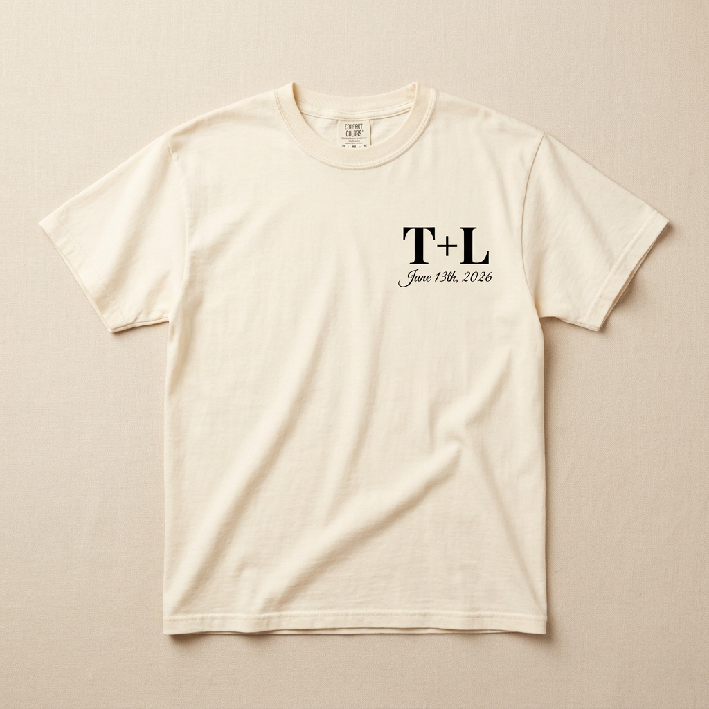 T+L June 13th 2026 — Couples Tee — Comfort Colors Natural hero mockup
