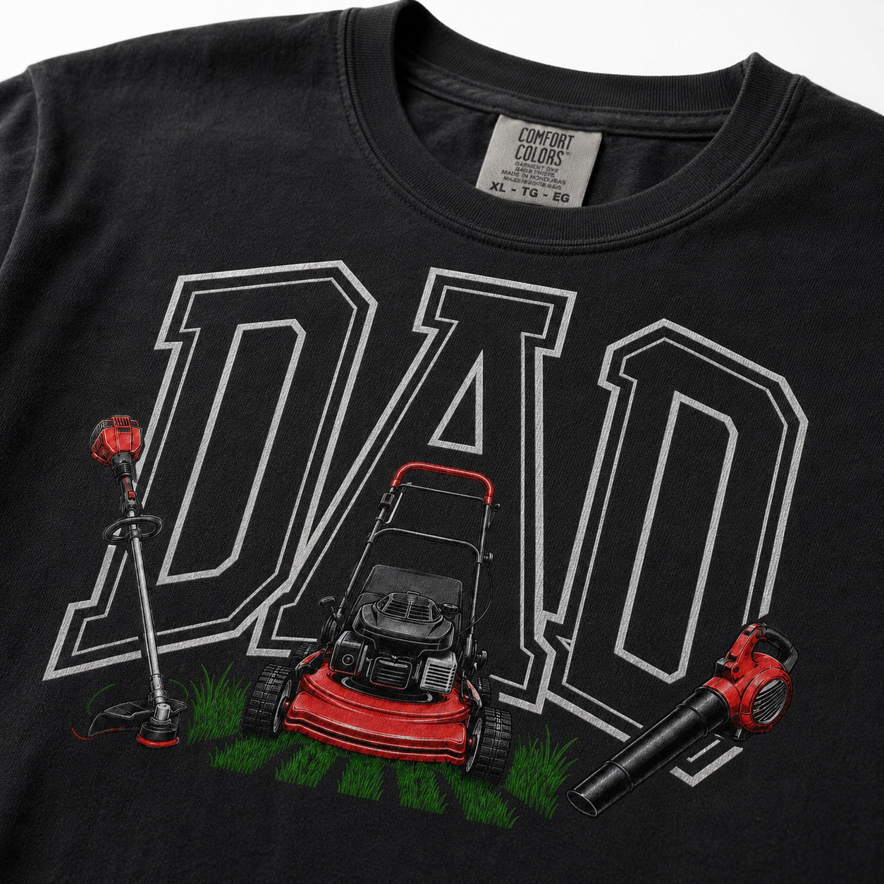 Close-up print detail for Lawn Dad Graphic Tee