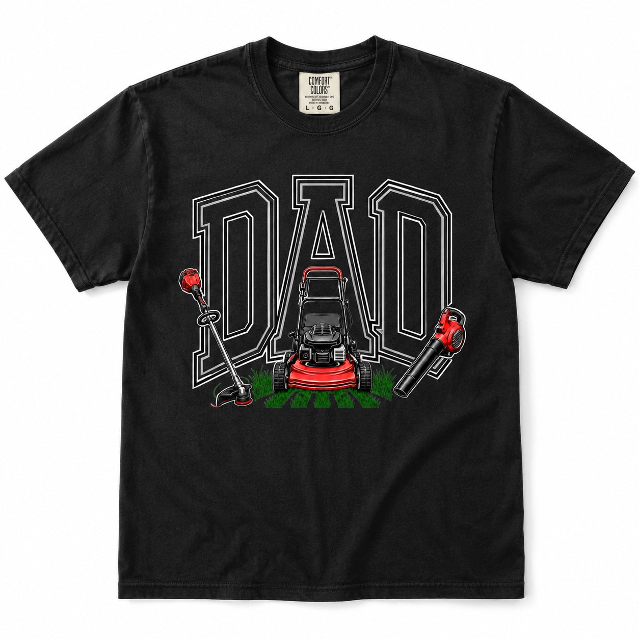 Lawn Dad Graphic Tee on black Comfort Colors shirt