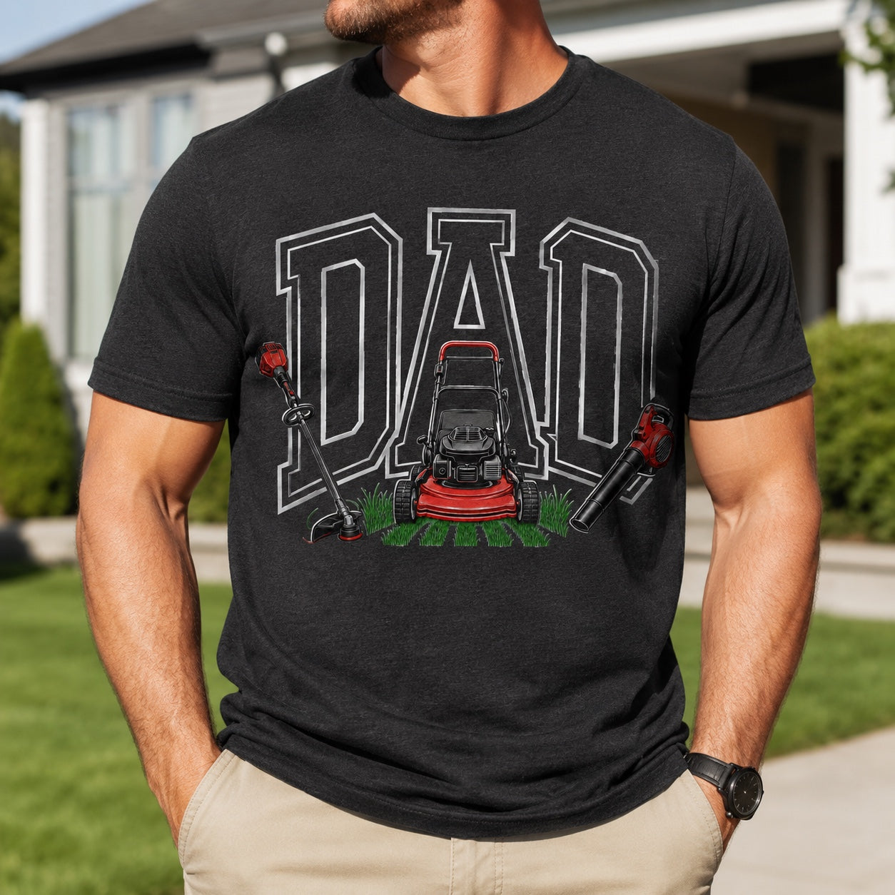 Lifestyle mockup for Lawn Dad Graphic Tee