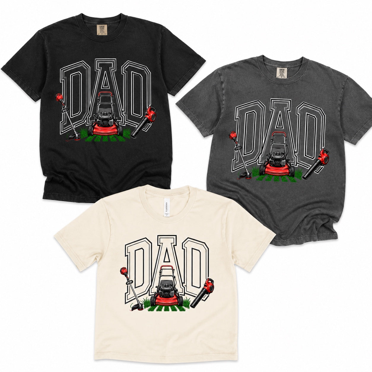 Lawn Dad Graphic Tee shown on multiple garments