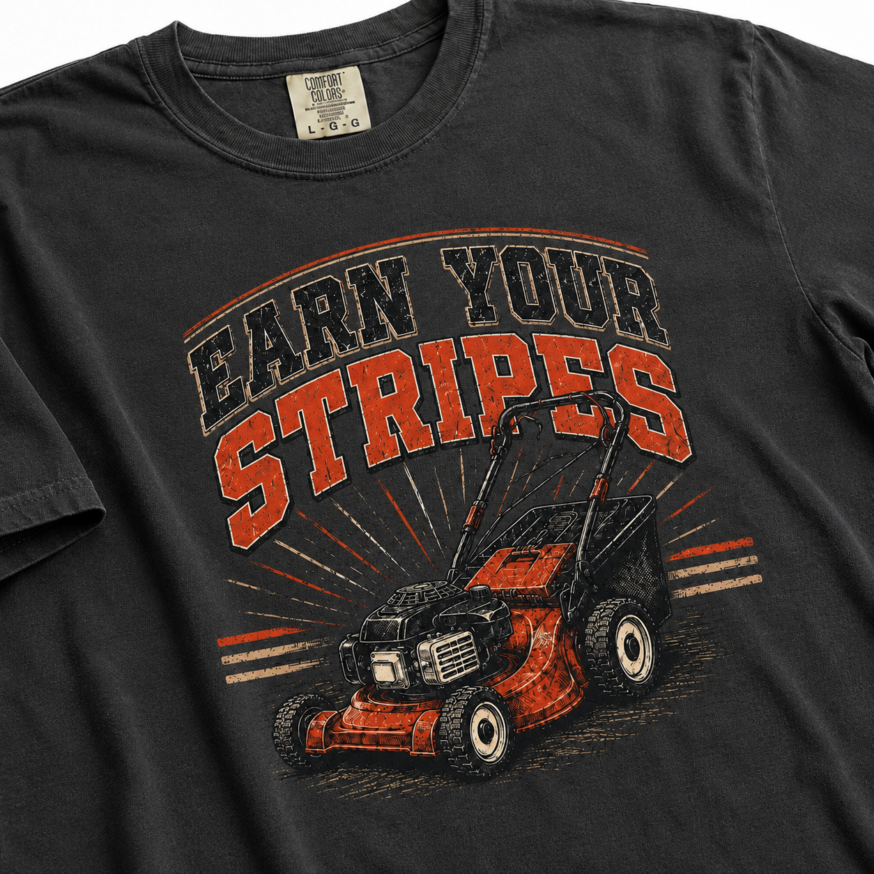 Close-up print detail for Earn Your Stripes Graphic Tee