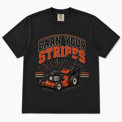 Lawn mower dad graphic tee on black shirt