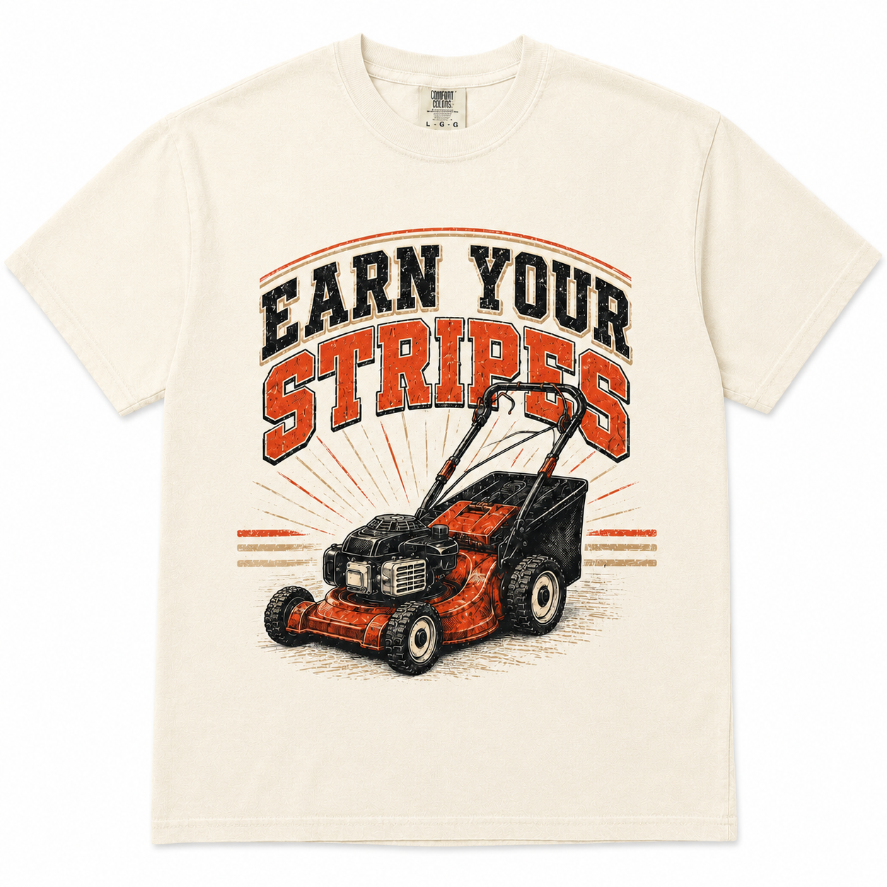 Lawn mower dad graphic tee on natural shirt