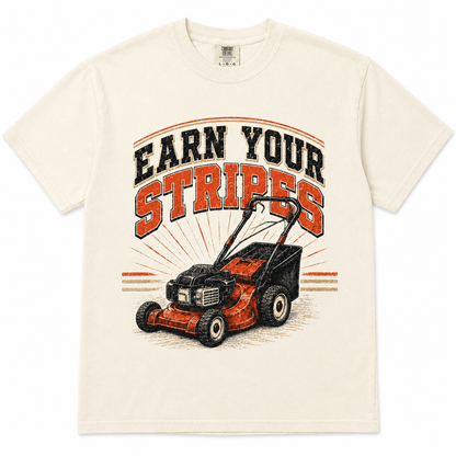 Lawn mower dad graphic tee on natural shirt
