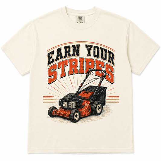 Lawn mower dad graphic tee on natural shirt
