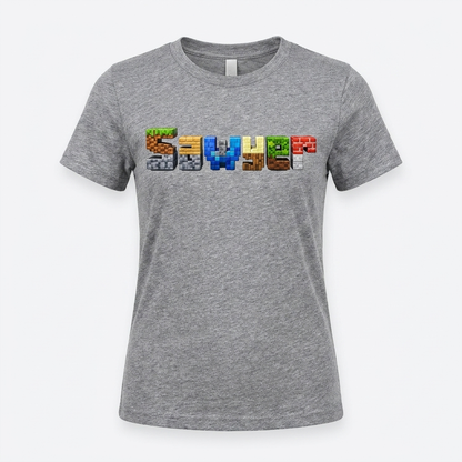 Sawyer Minecraft Name Block Tee — Heather Gray Youth Tee
