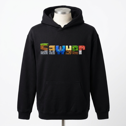 Sawyer Minecraft Name Block Tee — Black Hoodie
